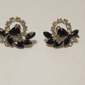 Black Crystal Marquise Clip-On Earrings